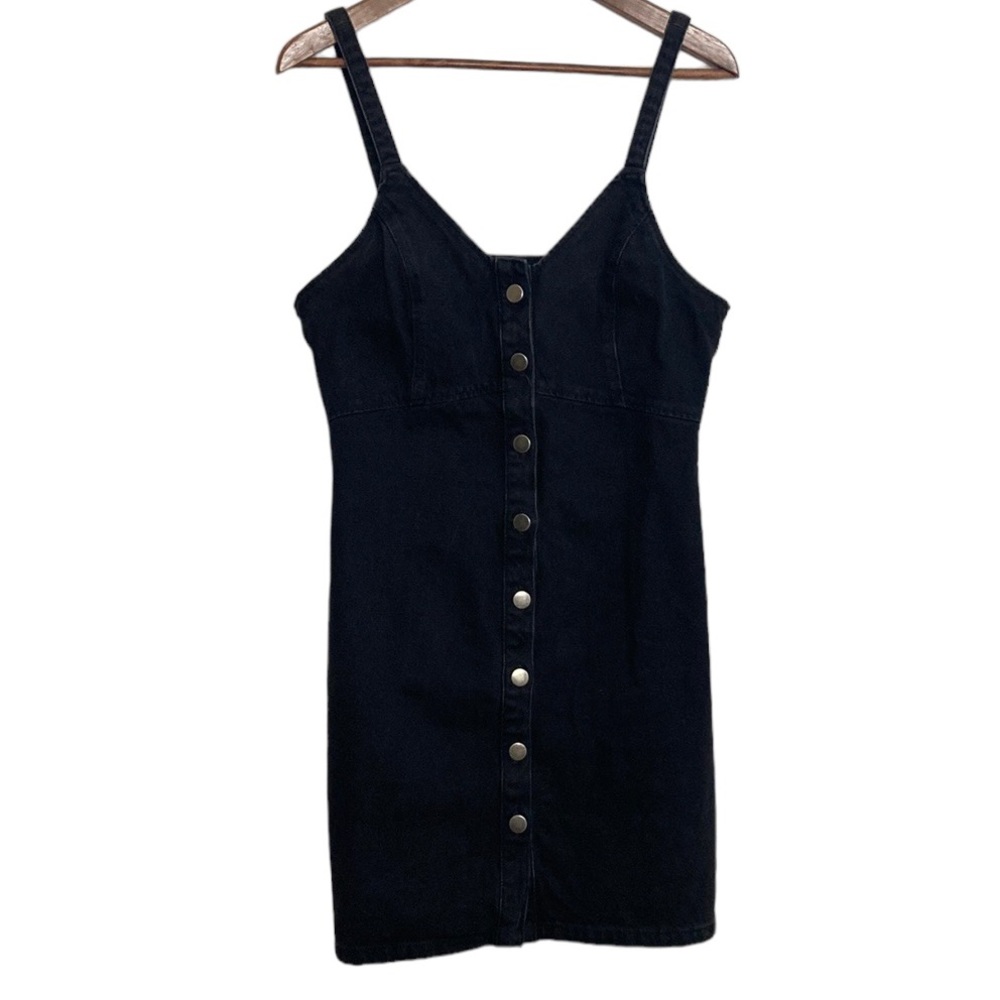 Top Shop Denim Dress Womens 8 Black Short Sweetheart Neckline Bodycon Mini